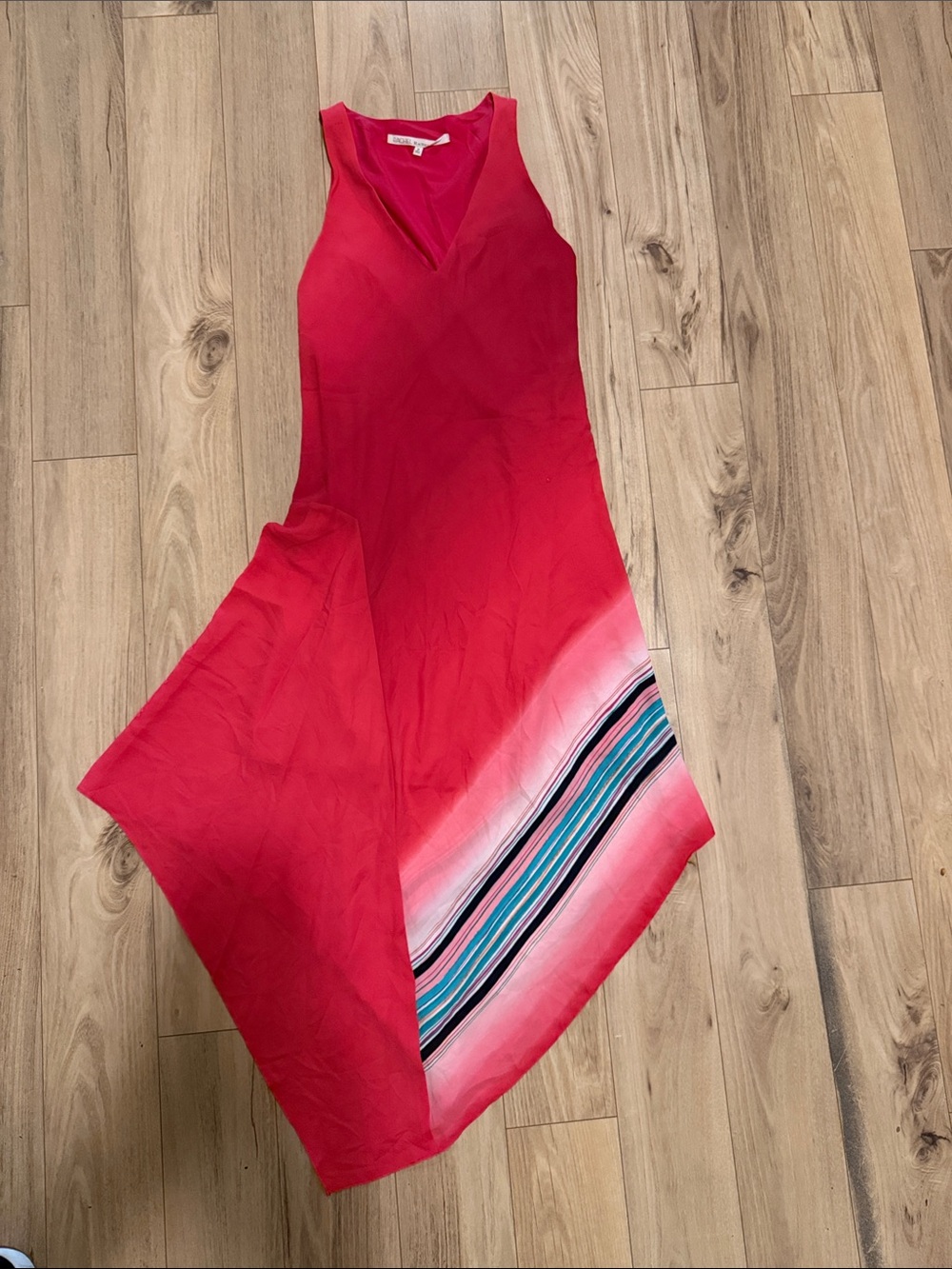 RACHEL Rachel Roy Hot Pink Sleeveless Maxi with Multicolor Stripe Hem